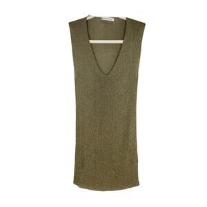 Gold Shimmery V-neck Sleeveless Top by Lamberto Losani Made In Italy L or 12 EUC